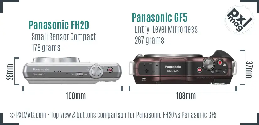 Panasonic FH20 vs Panasonic GF5 top view buttons comparison Panasonic FH20 vs Panasonic GF5 top view buttons comparison