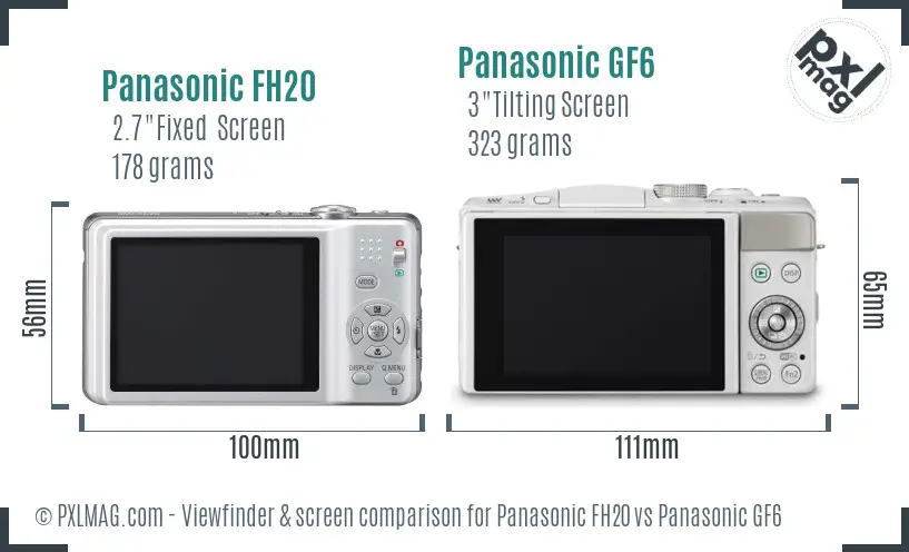 Panasonic FH20 vs Panasonic GF6 Screen and Viewfinder comparison