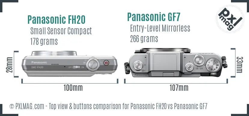 Panasonic FH20 vs Panasonic GF7 top view buttons comparison