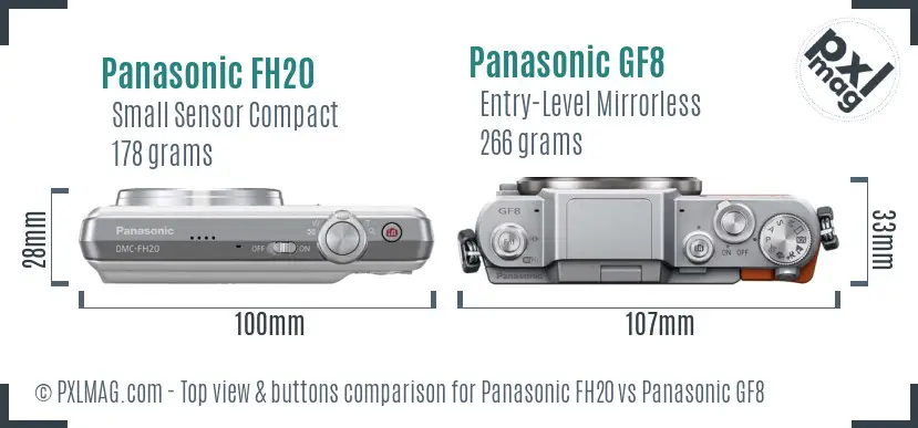 Panasonic FH20 vs Panasonic GF8 top view buttons comparison