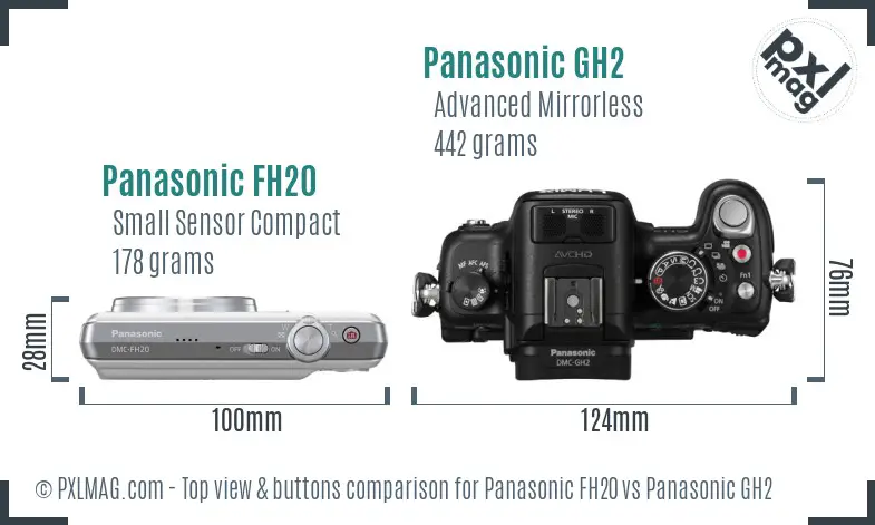 Panasonic FH20 vs Panasonic GH2 top view buttons comparison