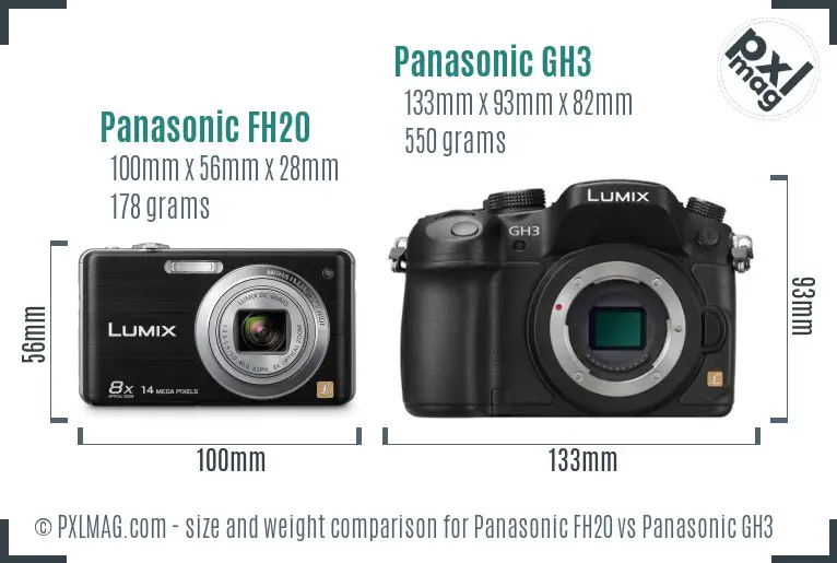 Panasonic FH20 vs Panasonic GH3 size comparison