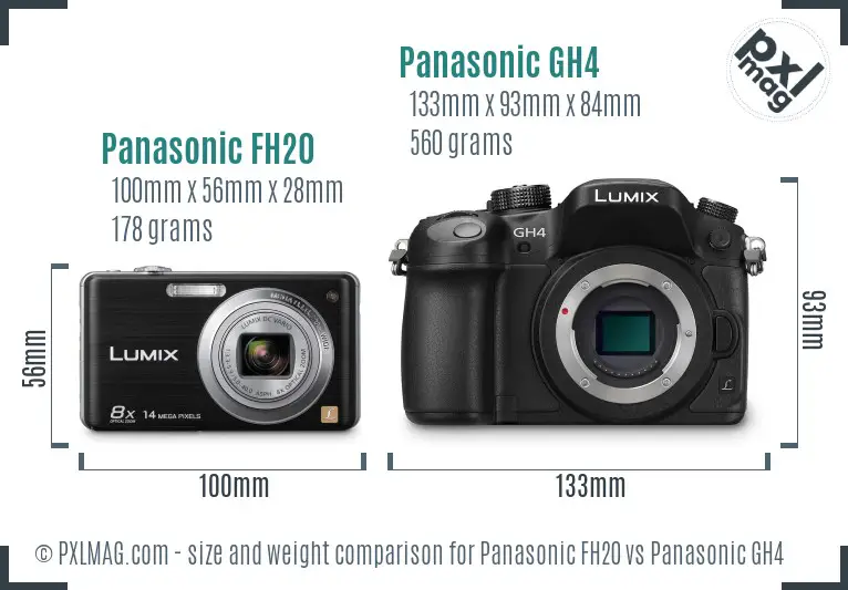 Panasonic FH20 vs Panasonic GH4 size comparison