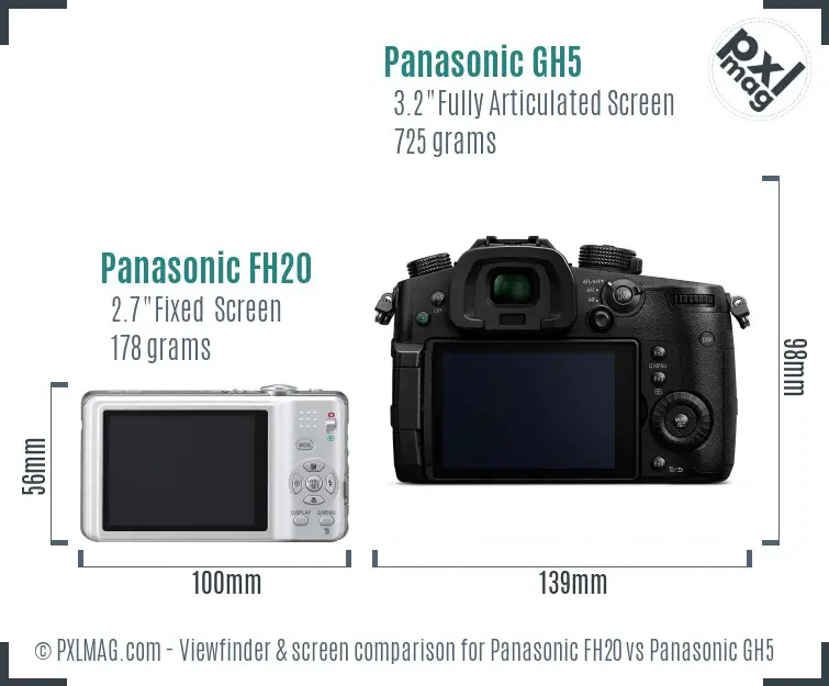 Panasonic FH20 vs Panasonic GH5 Screen and Viewfinder comparison