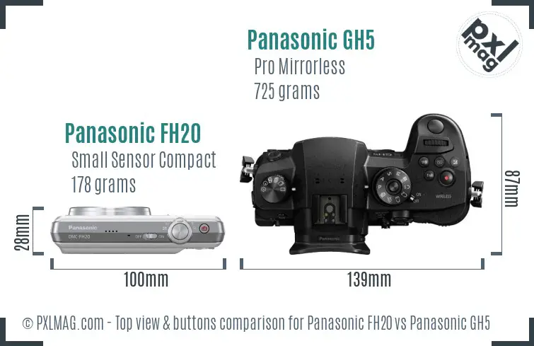 Panasonic FH20 vs Panasonic GH5 top view buttons comparison