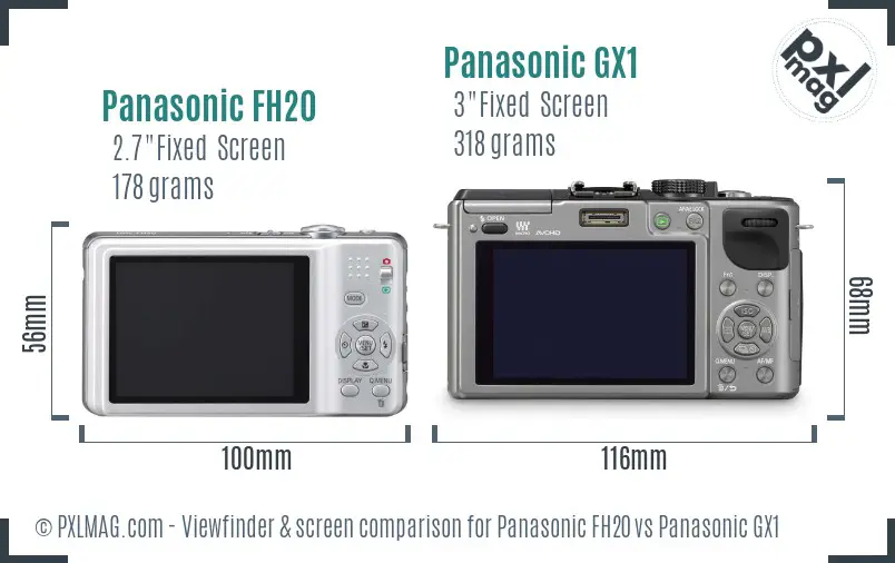 Panasonic FH20 vs Panasonic GX1 Screen and Viewfinder comparison