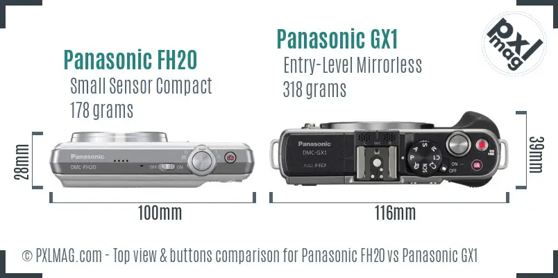 Panasonic FH20 vs Panasonic GX1 top view buttons comparison