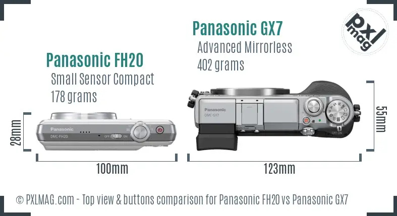 Panasonic FH20 vs Panasonic GX7 top view buttons comparison Panasonic FH20 vs Panasonic GX7 top view buttons comparison