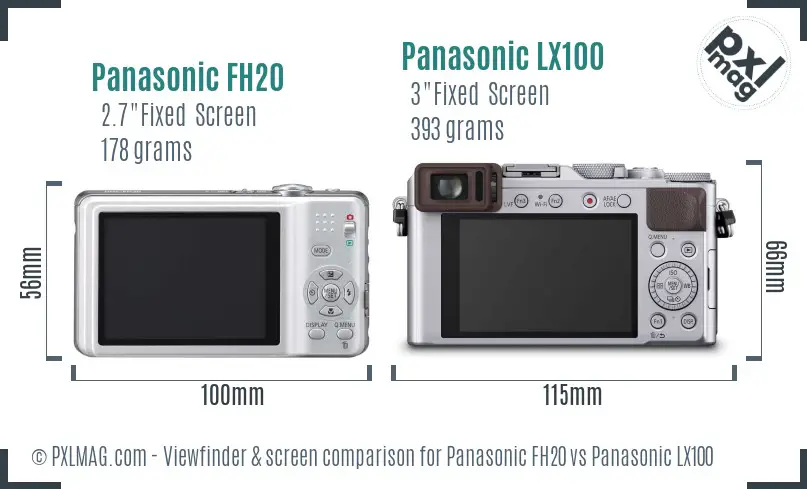 Panasonic FH20 vs Panasonic LX100 Screen and Viewfinder comparison Panasonic FH20 vs Panasonic LX100 Screen and Viewfinder comparison