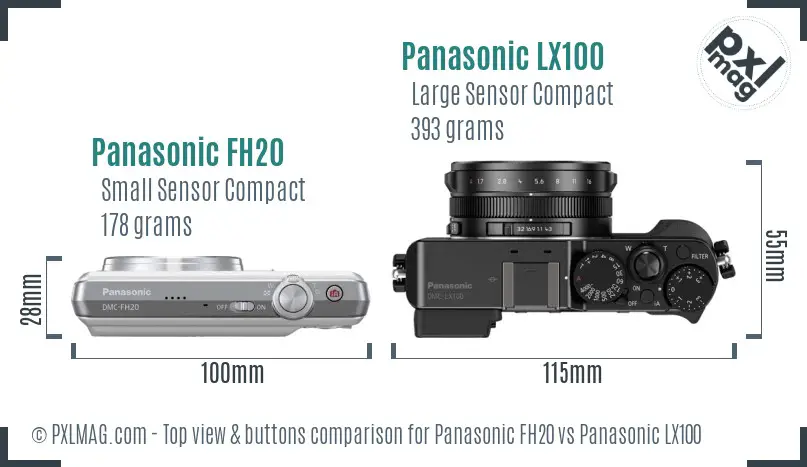 Panasonic FH20 vs Panasonic LX100 top view buttons comparison Panasonic FH20 vs Panasonic LX100 top view buttons comparison