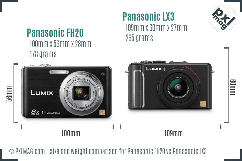 Panasonic FH20 vs Panasonic LX3 size comparison