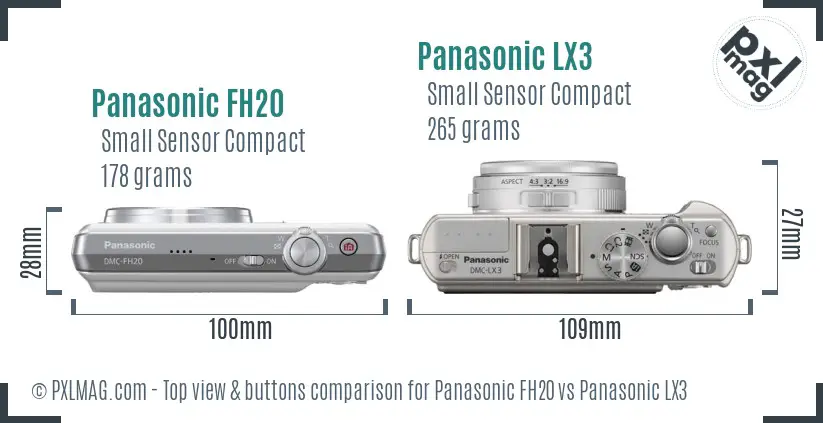 Panasonic FH20 vs Panasonic LX3 top view buttons comparison