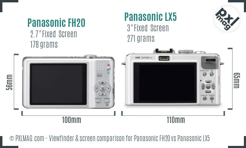 Panasonic FH20 vs Panasonic LX5 Screen and Viewfinder comparison