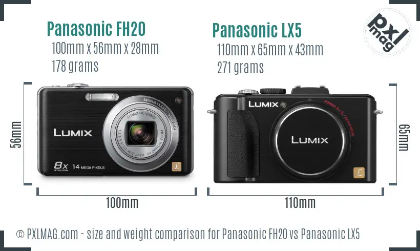 Panasonic FH20 vs Panasonic LX5 size comparison