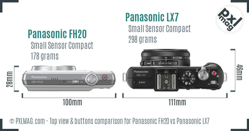 Panasonic FH20 vs Panasonic LX7 top view buttons comparison