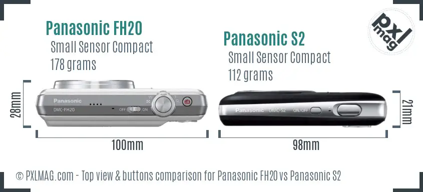 Panasonic FH20 vs Panasonic S2 top view buttons comparison