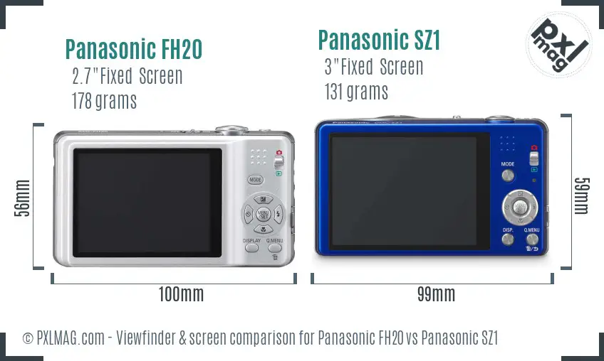 Panasonic FH20 vs Panasonic SZ1 Screen and Viewfinder comparison
