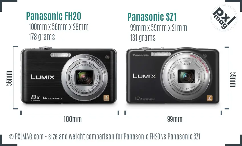 Panasonic FH20 vs Panasonic SZ1 size comparison
