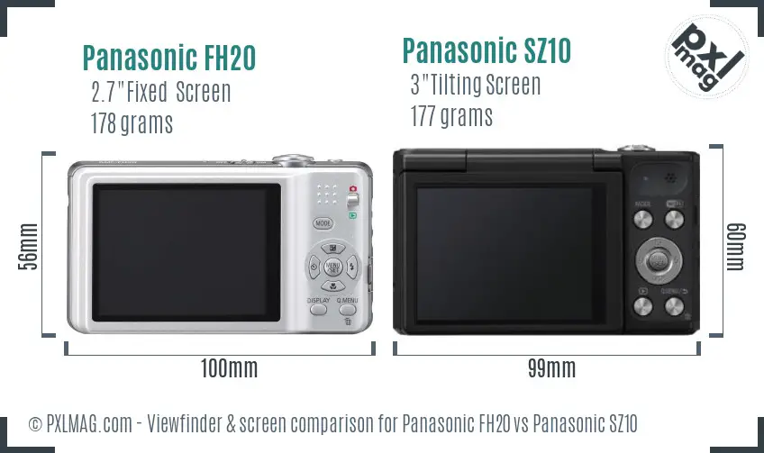 Panasonic FH20 vs Panasonic SZ10 Screen and Viewfinder comparison