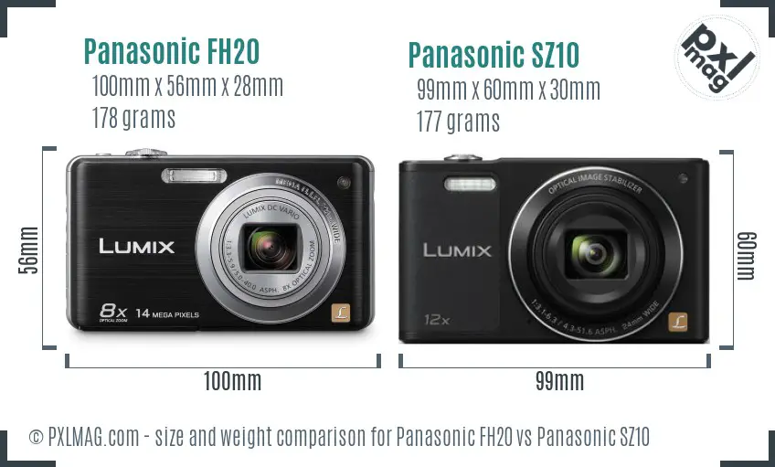 Panasonic FH20 vs Panasonic SZ10 size comparison