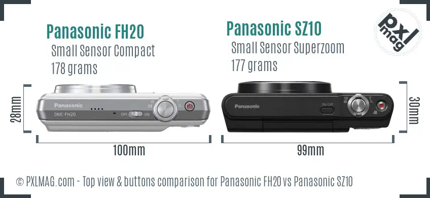 Panasonic FH20 vs Panasonic SZ10 top view buttons comparison