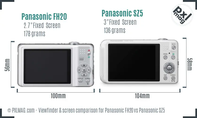 Panasonic FH20 vs Panasonic SZ5 Screen and Viewfinder comparison