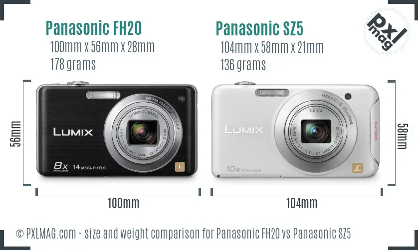 Panasonic FH20 vs Panasonic SZ5 size comparison