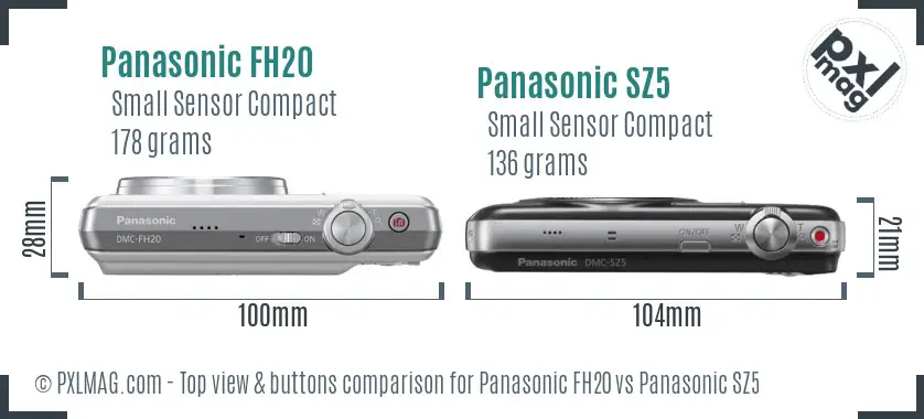 Panasonic FH20 vs Panasonic SZ5 top view buttons comparison