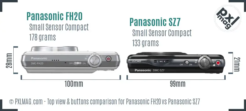 Panasonic FH20 vs Panasonic SZ7 top view buttons comparison