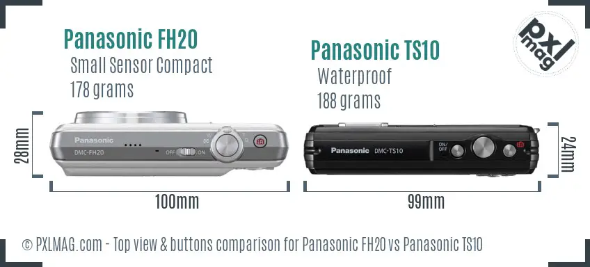 Panasonic FH20 vs Panasonic TS10 top view buttons comparison Panasonic FH20 vs Panasonic TS10 top view buttons comparison