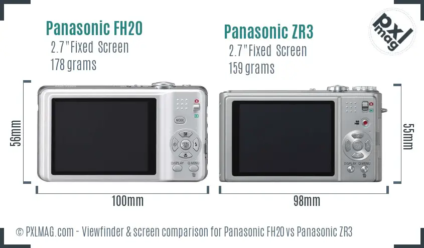 Panasonic FH20 vs Panasonic ZR3 Screen and Viewfinder comparison
