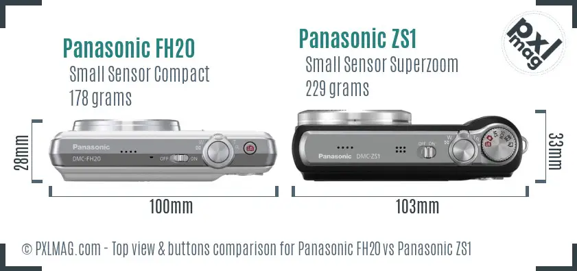 Panasonic FH20 vs Panasonic ZS1 top view buttons comparison