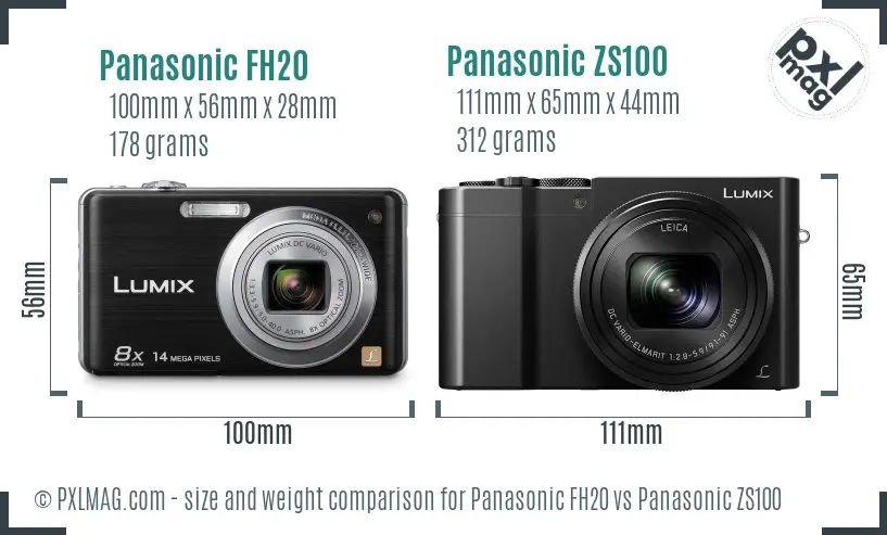 Panasonic FH20 vs Panasonic ZS100 size comparison