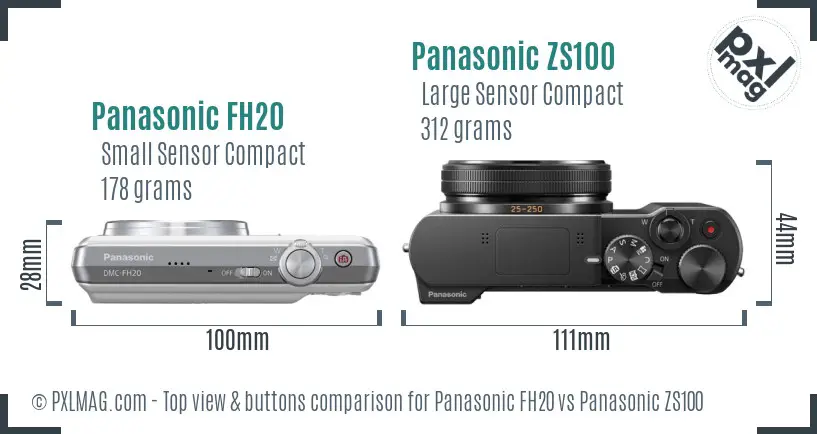 Panasonic FH20 vs Panasonic ZS100 top view buttons comparison