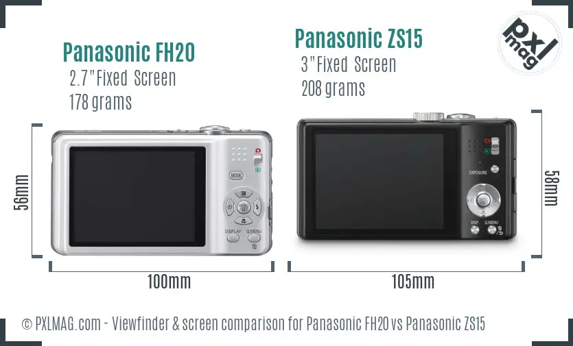 Panasonic FH20 vs Panasonic ZS15 Screen and Viewfinder comparison