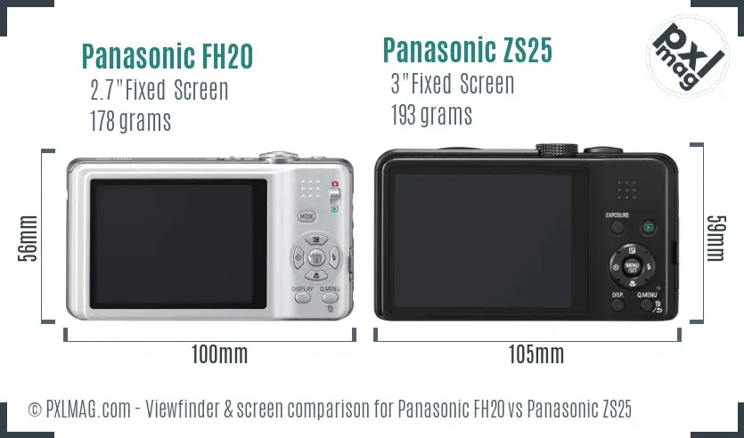 Panasonic FH20 vs Panasonic ZS25 Screen and Viewfinder comparison