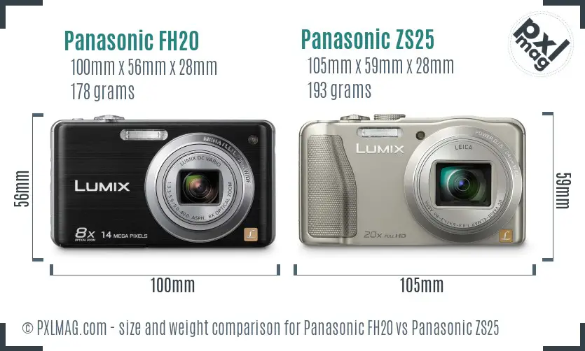 Panasonic FH20 vs Panasonic ZS25 size comparison