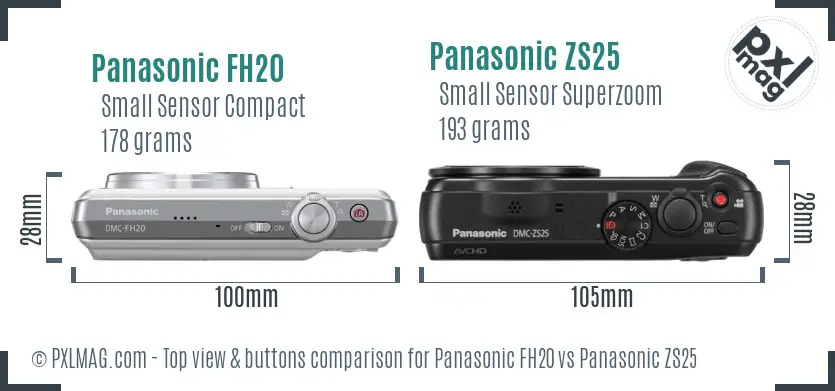 Panasonic FH20 vs Panasonic ZS25 top view buttons comparison