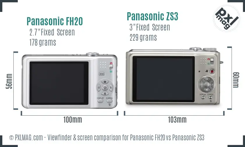 Panasonic FH20 vs Panasonic ZS3 Screen and Viewfinder comparison