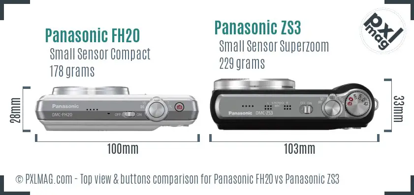 Panasonic FH20 vs Panasonic ZS3 top view buttons comparison