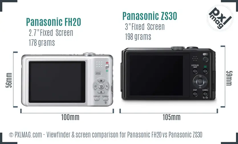 Panasonic FH20 vs Panasonic ZS30 Screen and Viewfinder comparison