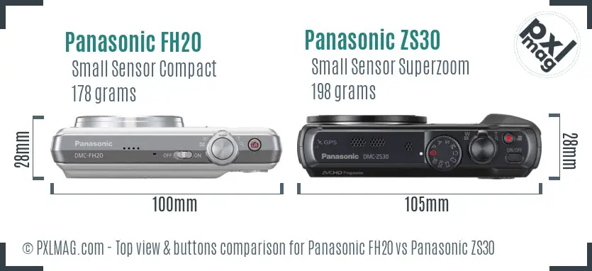 Panasonic FH20 vs Panasonic ZS30 top view buttons comparison