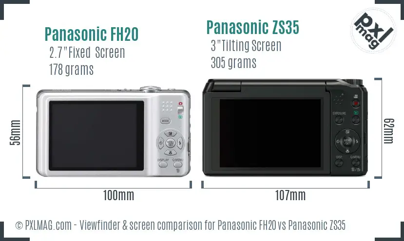 Panasonic FH20 vs Panasonic ZS35 Screen and Viewfinder comparison