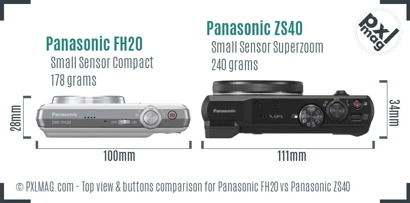 Panasonic FH20 vs Panasonic ZS40 top view buttons comparison