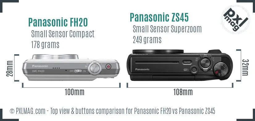 Panasonic FH20 vs Panasonic ZS45 top view buttons comparison
