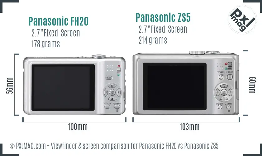 Panasonic FH20 vs Panasonic ZS5 Screen and Viewfinder comparison