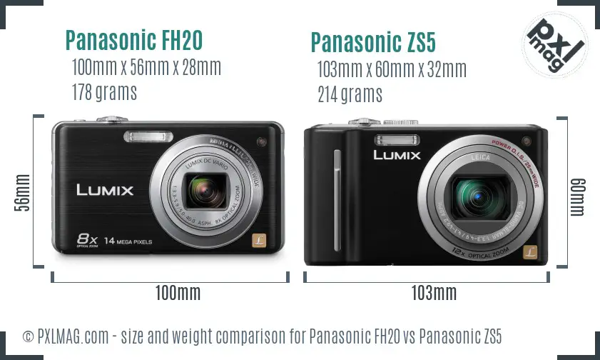 Panasonic FH20 vs Panasonic ZS5 size comparison