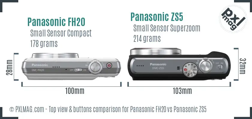 Panasonic FH20 vs Panasonic ZS5 top view buttons comparison