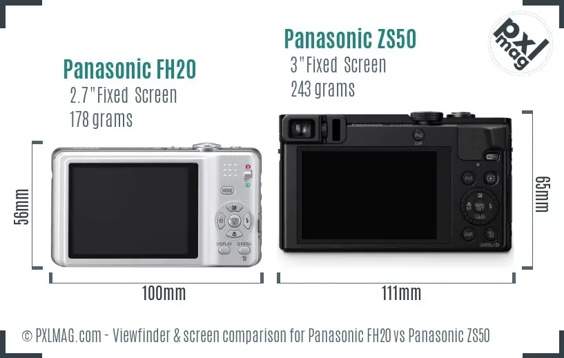 Panasonic FH20 vs Panasonic ZS50 Screen and Viewfinder comparison