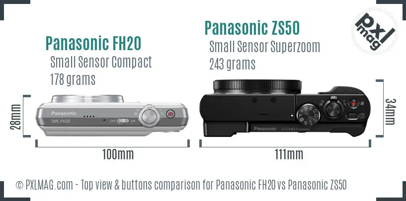 Panasonic FH20 vs Panasonic ZS50 top view buttons comparison